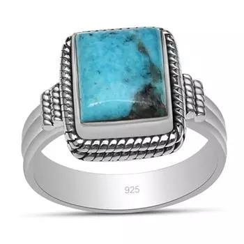 Натуральный бирюзовый драгоценный камень ручной работы, твердые кольца из стерлингового серебра 925 пробы, ювелирные изделия для женщин и девочек HR-181 5 синий