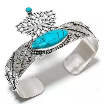 Натуральный бирюзовый драгоценный камень Santa Rosa из стерлингового серебра 925 пробы, браслет-манжета, регулируемый. U2U96