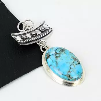 Натуральный бирюзовый драгоценный камень серебряный кулон из стерлингового серебра 925 пробы - Дизайн ручной работы, Ювелирное украшение на каждый день, Уникальный бирюзовый кулон, Подарки на день рождения 2.55 синий