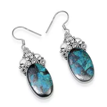 Натуральный бирюзовый драгоценный камень, стерлинговое серебро 925 пробы, серьги ручной работы овальной формы с подвесками для женщин и девочек синий