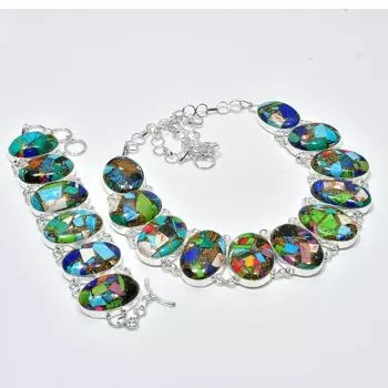 Натуральный бирюзовый камень Fiesta Kingman, ручная работа, серебряные украшения 925 пробы, браслет-колье Fiesta Kingman Turquoise, комплект старинных ювелирных изделий, 20 зелёный