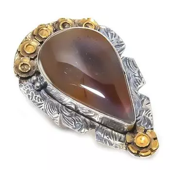 Натуральный ботсванский агат, двухцветное кольцо из стерлингового серебра 925 пробы, размер 7 B7C42