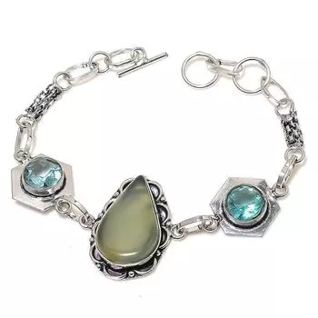 Натуральный ботсванский агат, голубой топаз, браслет из стерлингового серебра 925 пробы, 7-8 дюймов, n3y54