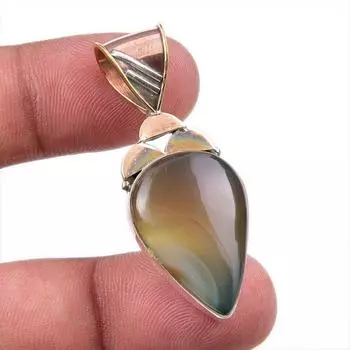 Натуральный ботсванский агат из стерлингового серебра 925 пробы, подарочный двухцветный кулон 1,75 дюйма i2O76