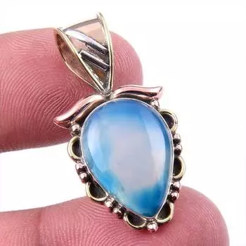 Натуральный ботсванский агат из стерлингового серебра 925 пробы, подарочный двухцветный кулон 1,25 дюйма, H8f78