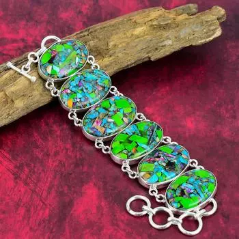 Натуральный браслет Fiesta Kingman с бирюзой, драгоценный камень 925, ювелирные изделия из стерлингового серебра 925 пробы, браслет-цепочка ручной работы, бирюзовый браслет для женщин 8 Inches With adjustable разноцветный