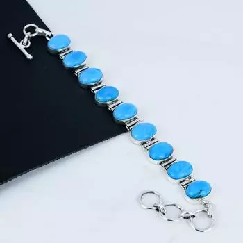 Натуральный браслет из бирюзового камня «Спящая красавица» ручной работы из стерлингового серебра 925 пробы, браслет из бирюзы для жены, браслет унисекс для вечеринки в подарок 8 синий