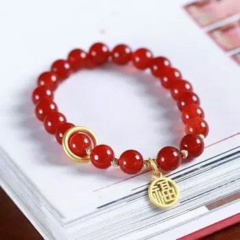 Натуральный браслет из красного агата 8 мм, женский браслет из агата для бега, дизайн бренда Fu 1 pc