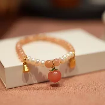 Браслет из натурального камня 6 мм, оранжевый лунный камень, женский халцедон, удача, персик, сокровище, пресноводный жемчуг, солнечный камень, ручная работа