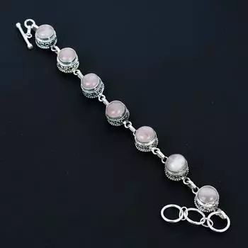 Натуральный браслет из розового кварца, браслет из стерлингового серебра 925 пробы, браслет с регулируемой цепочкой, браслет ручной работы в стиле бохо, ювелирные украшения с драгоценными камнями, подарки на помолвку 8 розовый