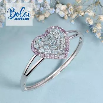 Натуральный бразильский аметист, небесно-голубой топаз, браслет в форме сердца, дизайн из натурального драгоценного камня, изысканные украшения для женщин, серебро 925 пробы M белый