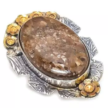 Натуральный бронзит, драгоценный камень, стерлинговое серебро 925 пробы, подарочное двухцветное кольцо, размер 8 c3c33