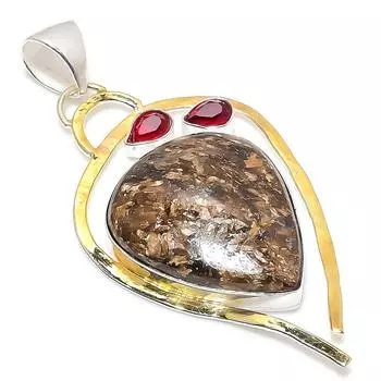 Натуральный бронзит, гранат, двухцветный кулон из стерлингового серебра 925 пробы, 2,84 дюйма, q5e88