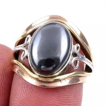 Натуральный бронзовый драгоценный камень 925 пробы, серебряное ювелирное изделие, двухцветное кольцо, размер 6US D7p00