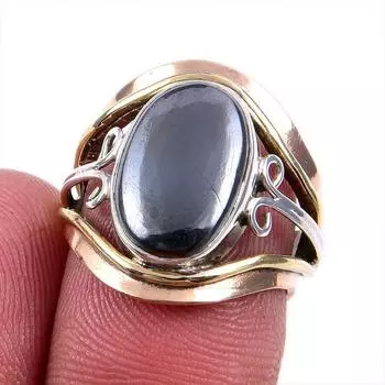 Натуральный бронзовый драгоценный камень, твердое серебро 925 пробы, ювелирные изделия, двухцветное кольцо, размер 5US, w2w66