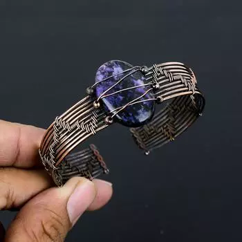 Натуральный чароит, драгоценный камень, браслет ручной работы из медной проволоки, регулируемый Q0F38