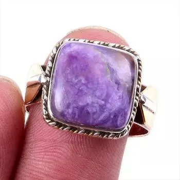 Натуральный чароит, драгоценный камень, твердое серебро 925 пробы, ювелирные изделия, двухцветное кольцо, размер 10US, n5b22