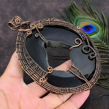 Натуральный черный ботсванский драгоценный камень Друзи, медная проволока, подарочная подвеска 5,52 i7m41