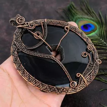 Натуральный черный ботсванский друзский драгоценный камень, медная проволока, подарочная подвеска 5,12 n2c71