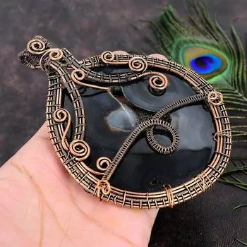 Натуральный черный ботсванский друзский драгоценный камень, медная проволока, подарочная подвеска 5,32 f8I01