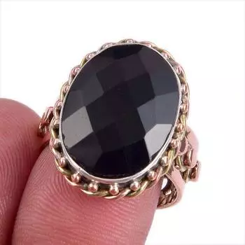 Натуральный черный драгоценный камень Onex, двухцветное ювелирное кольцо из стерлингового серебра 925 пробы S.8 h6o55