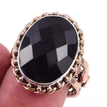 Натуральный черный драгоценный камень Onex из стерлингового серебра 925 пробы, двухцветное кольцо S.8.5 d1J28