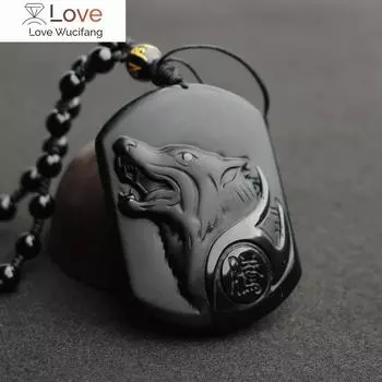 Натуральный черный обсидиан, резьба по дереву, амулет в виде головы волка, ожерелье, благословение обсидиана, счастливые подвески, модные украшения, подарки на день рождения