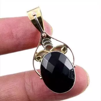 Натуральный черный оникс, драгоценный камень 925 пробы, двухцветный кулон из стерлингового серебра 1,75 дюйма u9D55