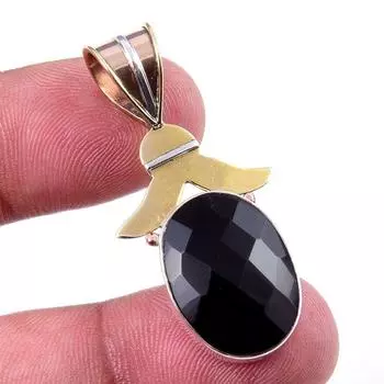 Натуральный черный оникс, драгоценный камень 925 пробы, двухцветный кулон из стерлингового серебра 1,75 дюйма o6Y92