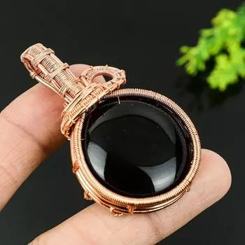 Натуральный черный оникс, драгоценный камень, медная проволока ручной работы, подарочная подвеска 2,36 P9b66