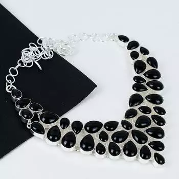 Натуральный черный оникс драгоценный камень ручной работы из стерлингового серебра 925 пробы гальванопластика ожерелье, черный оникс серебро для жены унисекс кулон подарки для мамы 20 чёрный