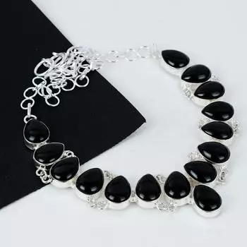 Натуральный черный оникс драгоценный камень ручной работы из стерлингового серебра 925 пробы гальванопластика ожерелье, черный оникс серебро для жены унисекс ожерелье ватные подарки 20 чёрный