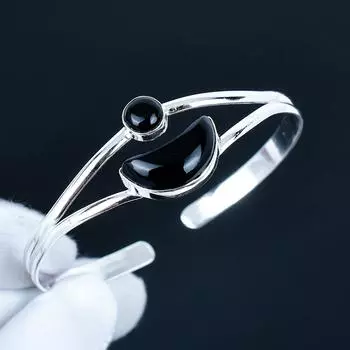 Натуральный Черный Оникс Драгоценный камень Ручной работы Манжета-браслет 925 Стерлинговое серебро Манжета-браслет, Браслет с Черным Ониксом для жены, Унисекс браслет, Свадебный подарок 7 чёрный