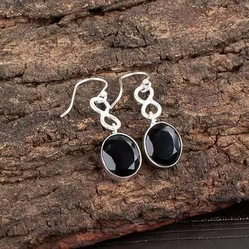 Натуральный черный оникс, драгоценный камень, серебро 925 пробы, серьги ручной работы, 1,60 дюйма EE-12-18