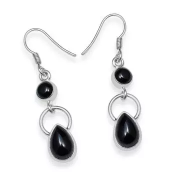 Натуральный черный оникс, драгоценный камень, стерлинговое серебро 925 пробы, серьги ручной работы с подвесками для женщин и девочек чёрный