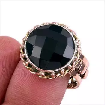 Натуральный черный оникс, двухцветное кольцо из чистого серебра 925 пробы, размер 9 h2m77