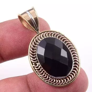 Натуральный черный оникс, двухцветный кулон из стерлингового серебра 925 пробы, размер 1,50 дюйма, H0L42