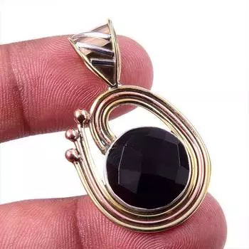 Натуральный черный оникс, двухцветный кулон из стерлингового серебра 925 пробы, размер 1,50 дюйма, P3B32