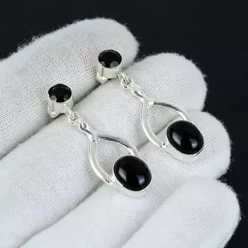 Натуральный черный оникс, серьги с черными камнями-позвоночниками, серьги из стерлингового серебра 925 пробы, серьги-подвески из серебра ручной работы в стиле бохо, подарки на помолвку 1.96 чёрный