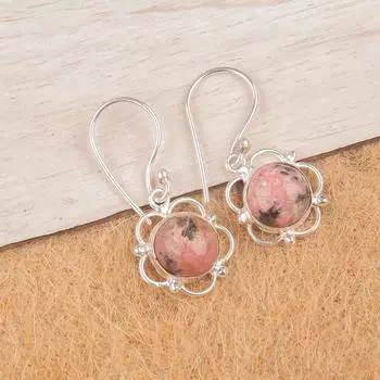 Натуральный черный родонит драгоценный камень 925 стерлинговое серебро ювелирные изделия серьги-цветы EE-56-30