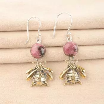 Натуральный черный родонит, драгоценный камень, серебро 925 пробы, ручная работа, серьги-подвески 2 EE-154-33