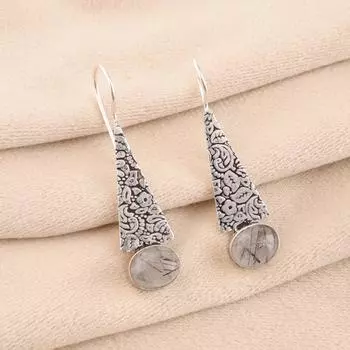 Натуральный черный рутил 925 стерлинговое серебро ювелирные изделия ручной работы серьги 1,9 для подарка EE-165-28