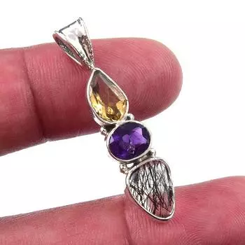 Натуральный черный рутил, аметист, стерлинговое серебро 925 пробы, подарочный кулон 1,50 дюйма K2F60