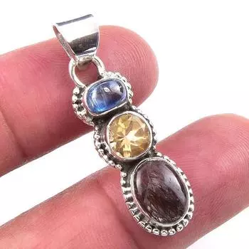 Натуральный черный рутил, цитрин, твердое серебро 925 пробы, подарочный кулон 1,50 дюйма Z3m48