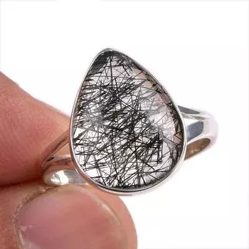 Натуральный черный рутил драгоценный камень 925 цельное стерлинговое серебро ювелирное кольцо размер 9 U1I53