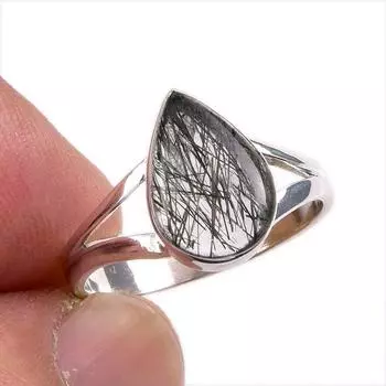 Натуральный черный рутил драгоценный камень 925 цельное стерлинговое серебро ювелирное кольцо размер 8 V0h08