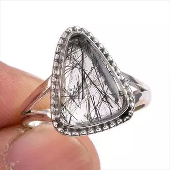 Натуральный черный рутил драгоценный камень 925 цельное стерлинговое серебро ювелирное кольцо размер 7 D3r25