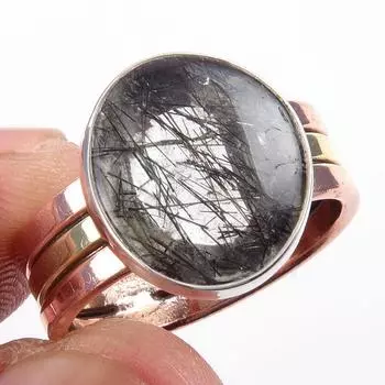 Натуральный черный рутил драгоценный камень 925 стерлингового серебра ювелирные изделия двухцветное кольцо S.8 W8V80