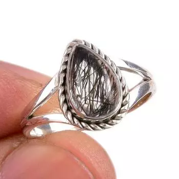 Натуральный черный рутил драгоценный камень 925 цельное стерлинговое серебро ювелирное кольцо размер 7 j7s19