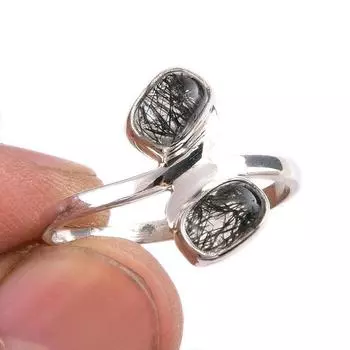 Натуральный черный рутил драгоценный камень ручная работа 925 чистое серебро ювелирное кольцо размер 9 d3f38